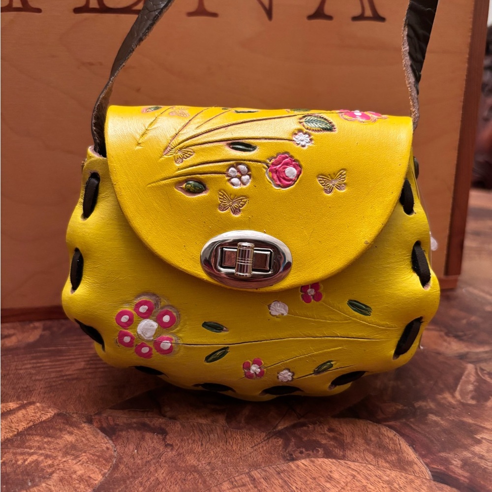 Disney Yellow and Pink Leather Mini Bag with Floral Design